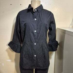 Gretchen Scott Black Button Up Essential Top S